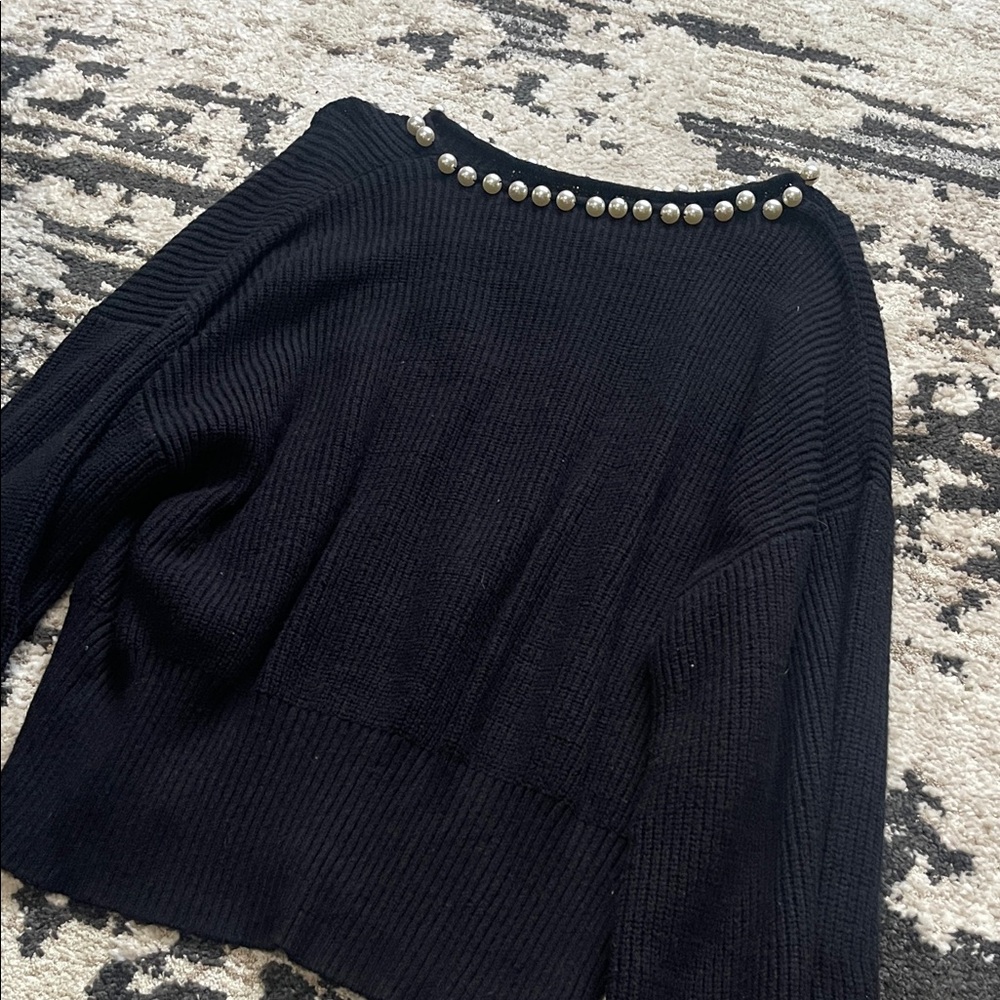 Eloquii Black Sweater with Pearl Details
